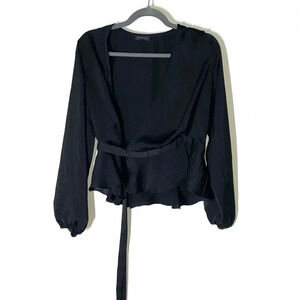 TopShop Black satin Wrap Style Blouse Size 6
